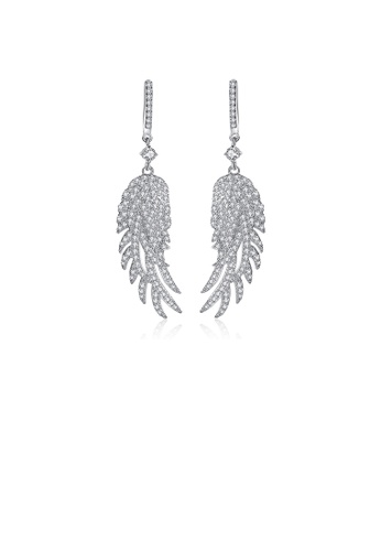 Glamorousky white Fashion and Elegant Feather Earrings with Cubic Zirconia 90157ACB2A5B54GS_1