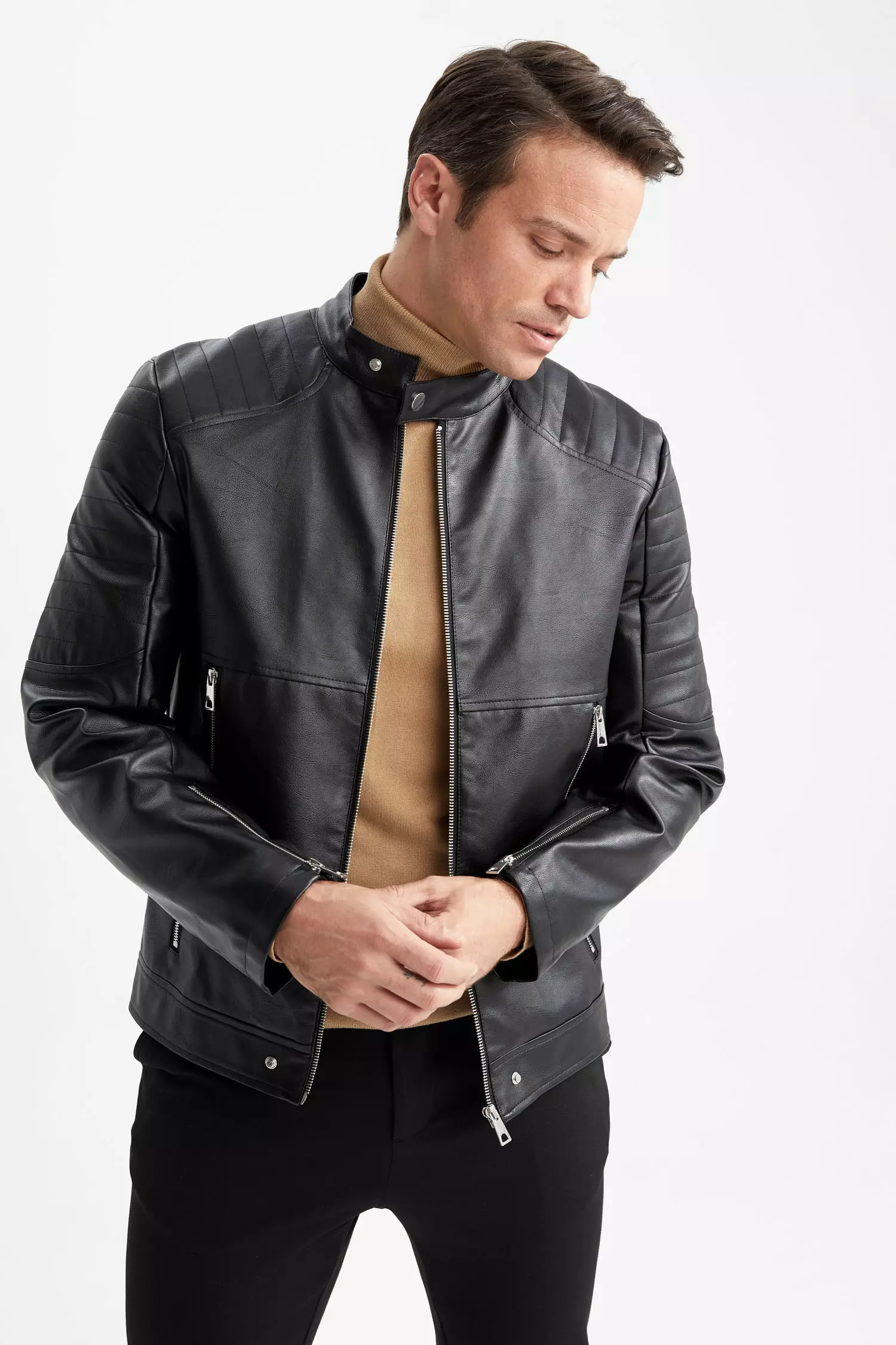 DeFacto Slim Fit Faux Leather Coat 2024 | Buy DeFacto Online | ZALORA ...