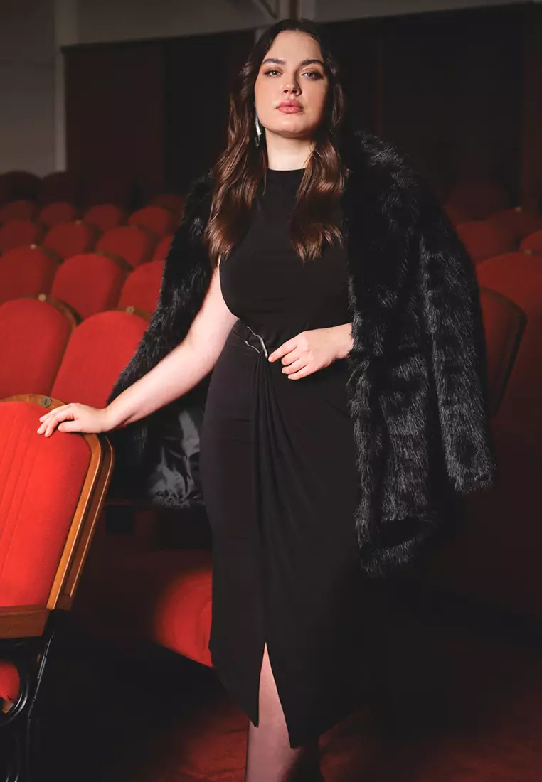 Black Fur Mono Closure Oversize Midi Coat Twoaw26Kb6