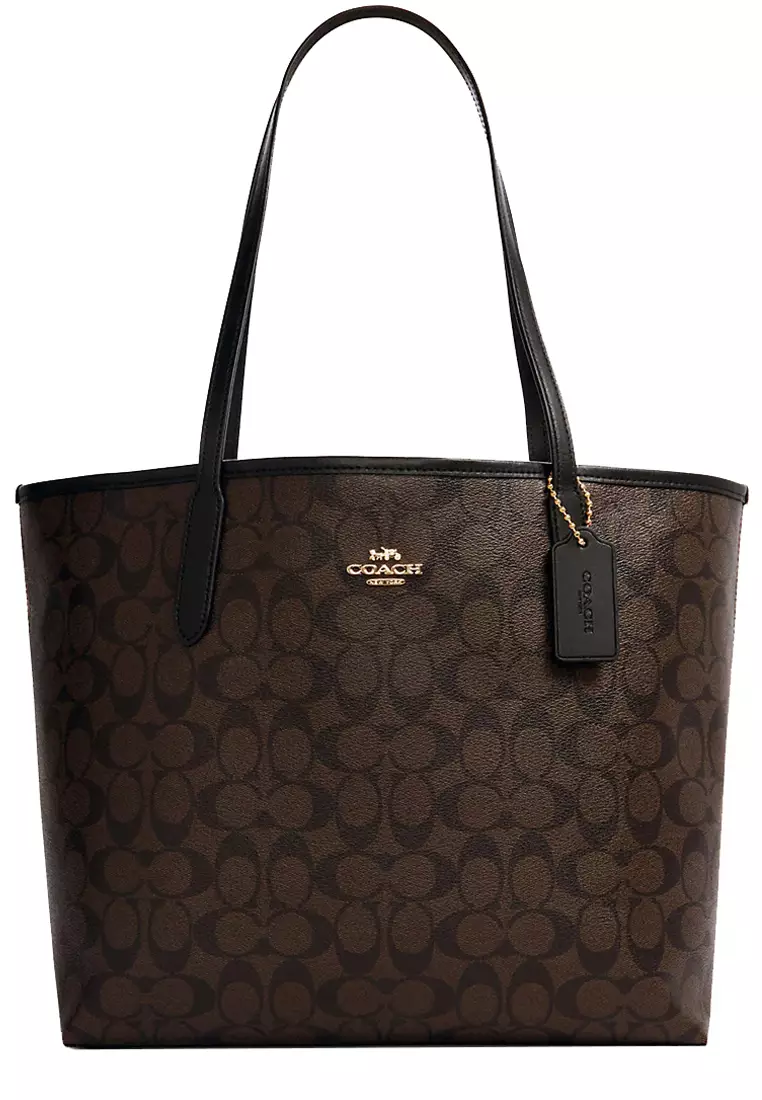 Buy COACH Coach City Tote Bag In Signature Canvas in Brown/ Black 5696 ...