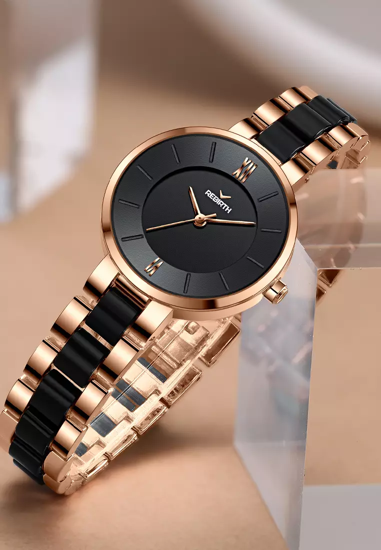 Jam Tangan Wanita Anti Air Original Korea Elegan Kuarsa Tali Keramik Jam Tangan Cewek roseblack