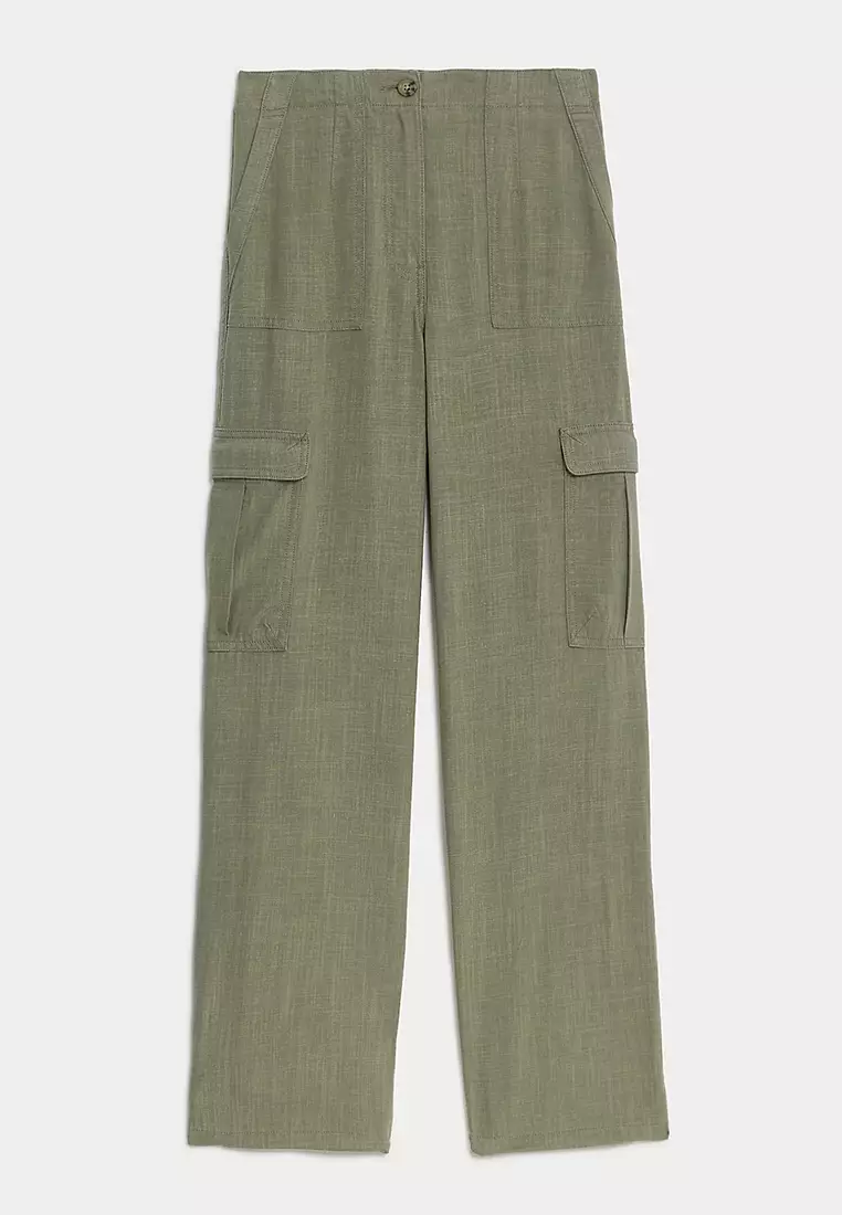 Linen Blend Cargo Trousers