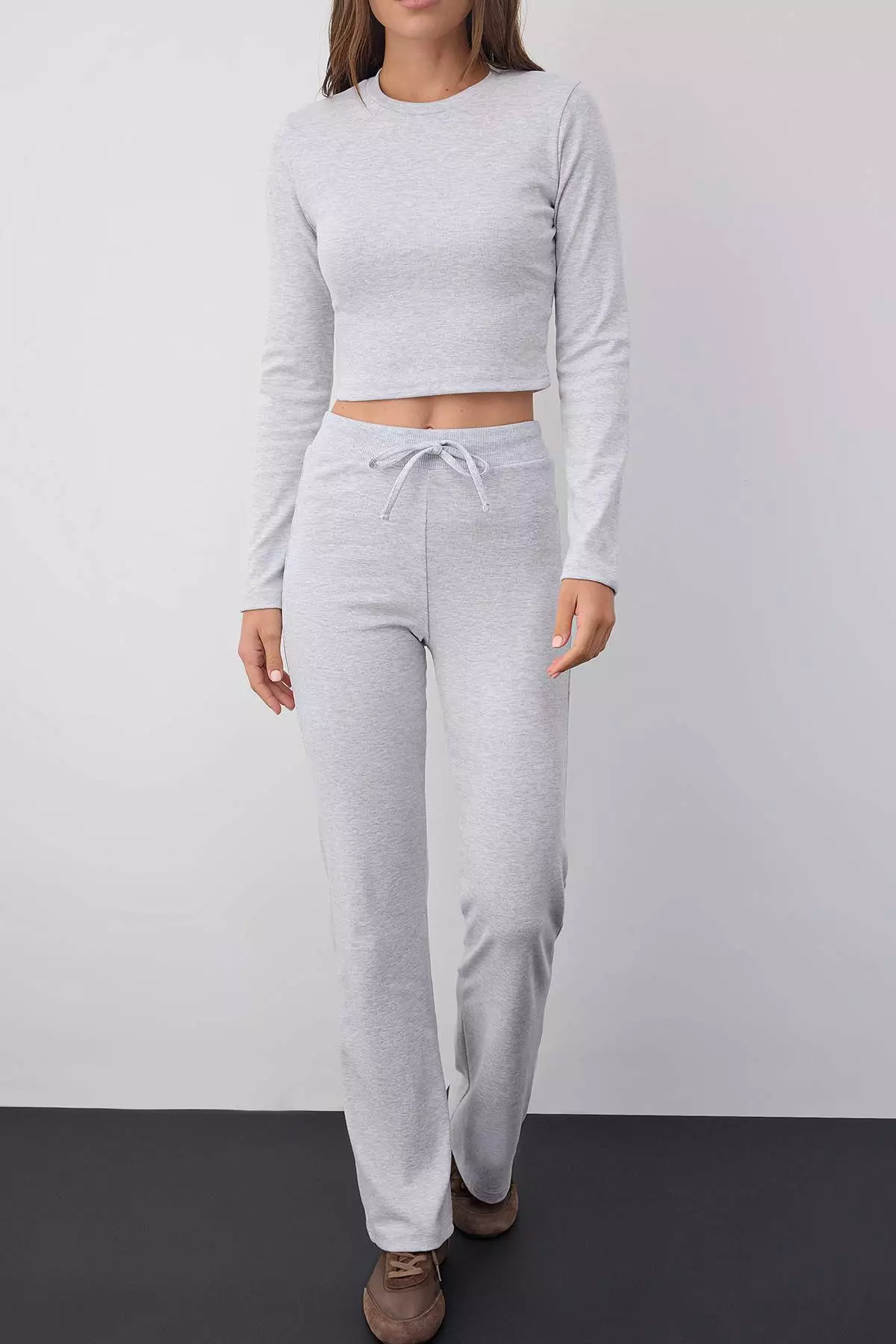 Wardrobe Essentials – Gray Melange Slim/Fits Knitted Top And Bottom Set | Twoaw26Au00008