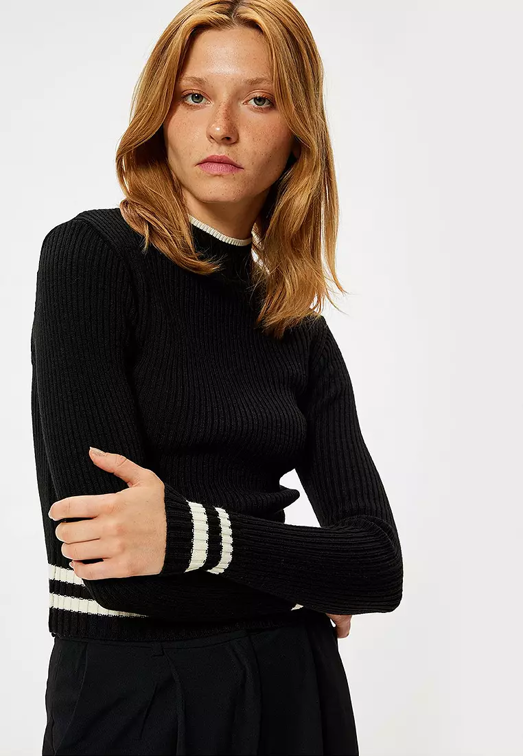 Stand Collar Striped Sweater