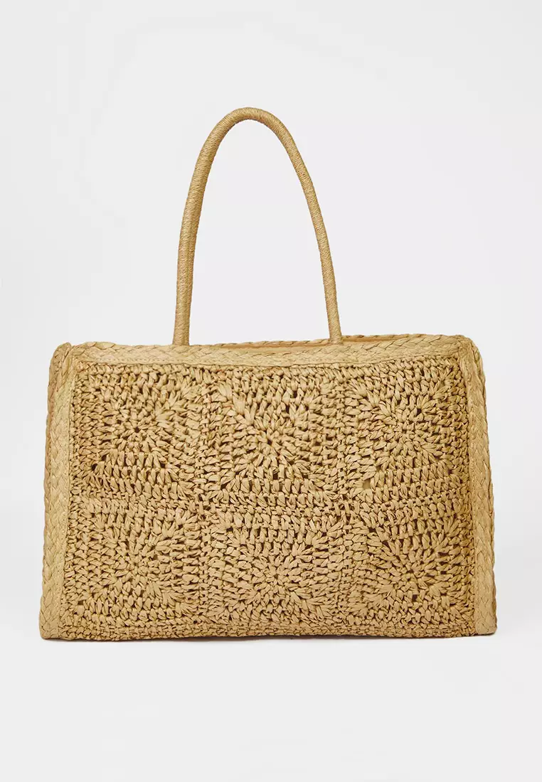 Camel Straw Hand Knitted Women's Maxi Shoulder Bag Takss25Oc00087
