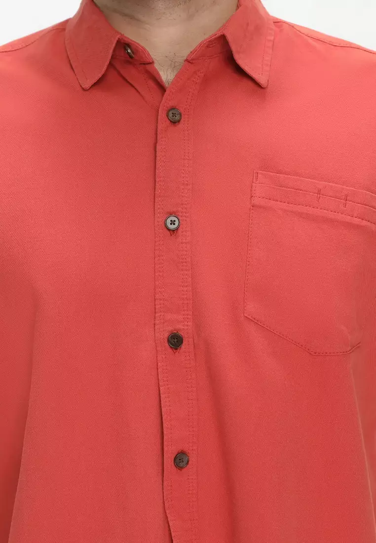 POLICE Kemeja Polos Cotton Maroon Tua Regular Fit Pria