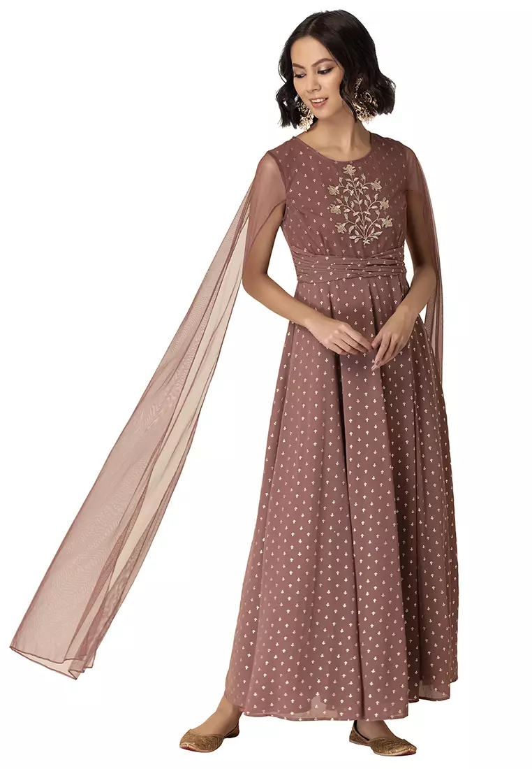 Buy Indya Dusty Pink Foil Extra Long Sleeve Kurta Online ZALORA Malaysia