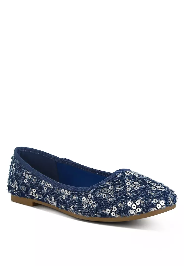 Blue Sequin Ballet Flats