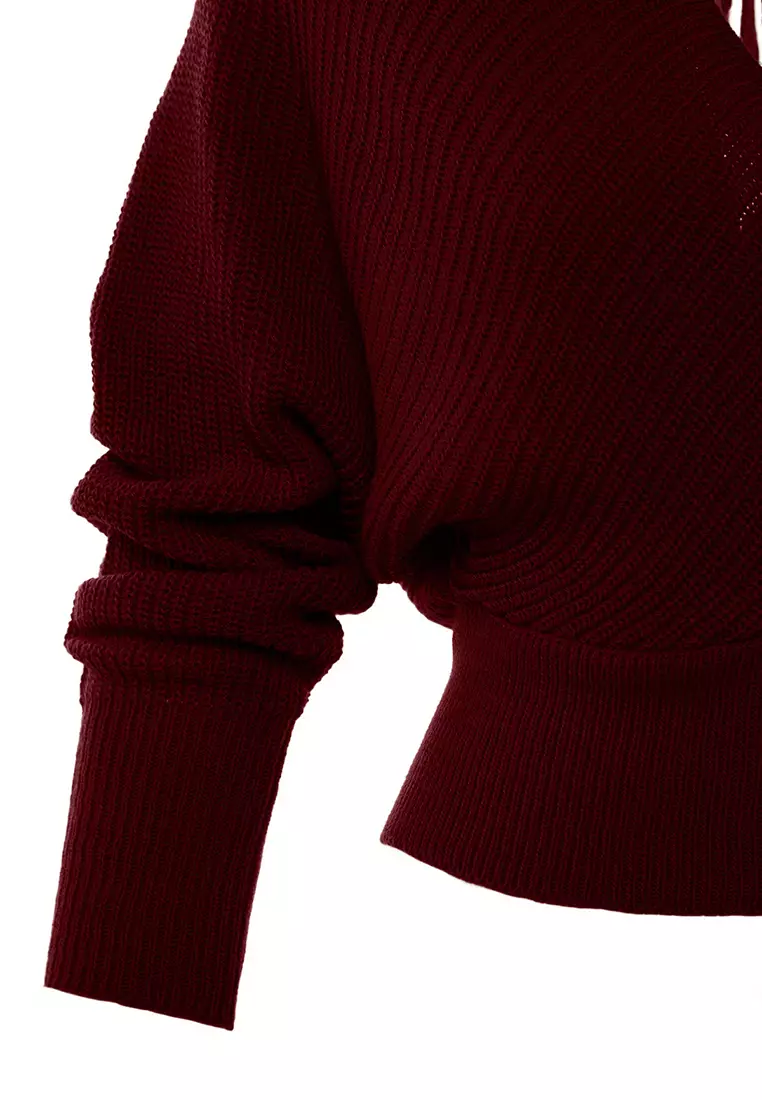 Burgundy Double Breasted Knitwear Sweater