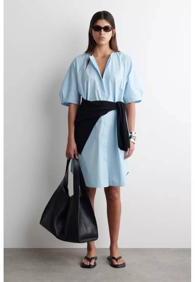 PUFF-SLEEVE COTTON MINI DRESS