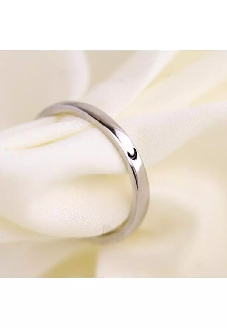 Minimal Moon Band White Gold Ring with 925 Sterling Silver