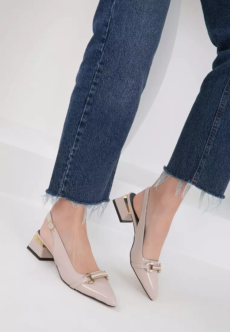 Soho Beige Patent Leather Women's Classic Heeled Shoes 20423