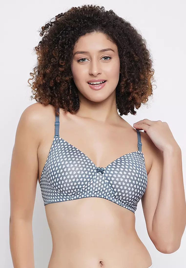 Padded Non-Wired Full Cup Printed Multiway T-shirt Bra in Grey