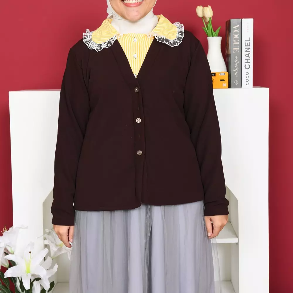 More Knit Cardigan Kerah Kemeja 2 in 1 - Coffee M19939 R53S2