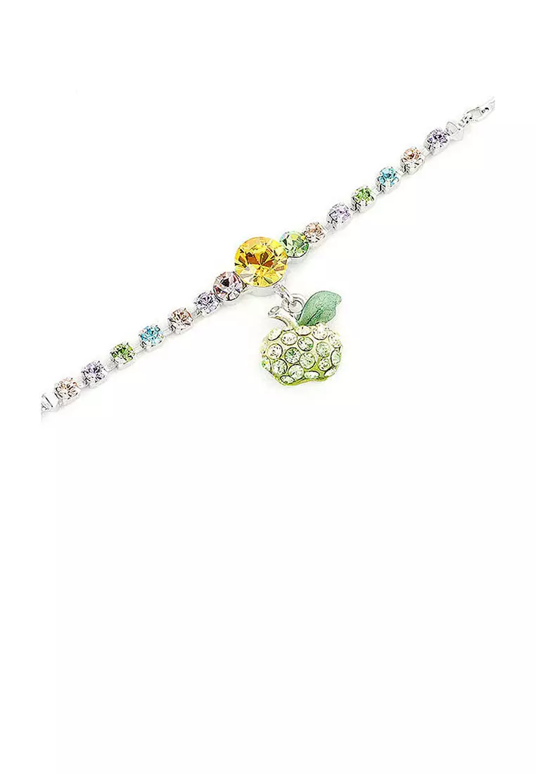 Fancy Bracelet with Green Apple Charm in Multi Color Austrian Element Crystals