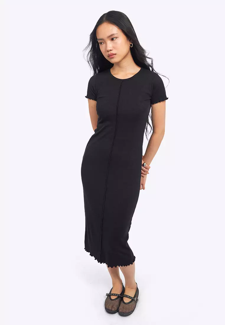 Short Sleeve Overlock Midi Dress