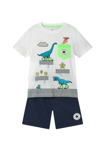 Converse blue Converse Boy Toddler's Dinosaur Short Sleeves Pocket Tee & Shorts Set (2 - 4 Years) - Obsidian BB85BKAD40E168GS_1