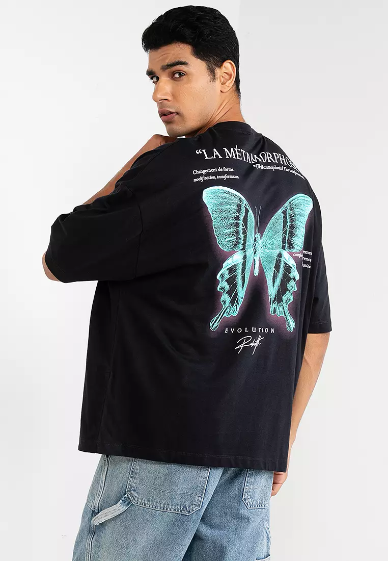 Oversized T-Shirt With Photographic Butterfly Back Print