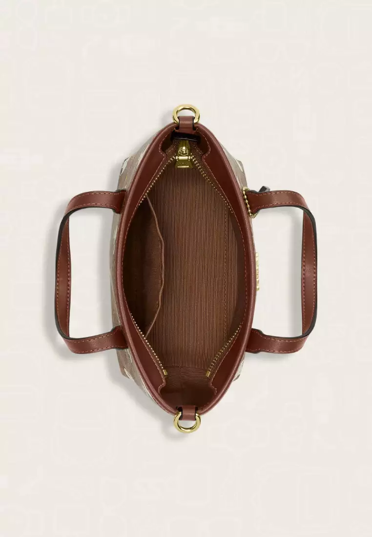 Coach X Peanuts City Mini Tote Bag In Signature Canvas With Snoopy Print Tan Brown Multi