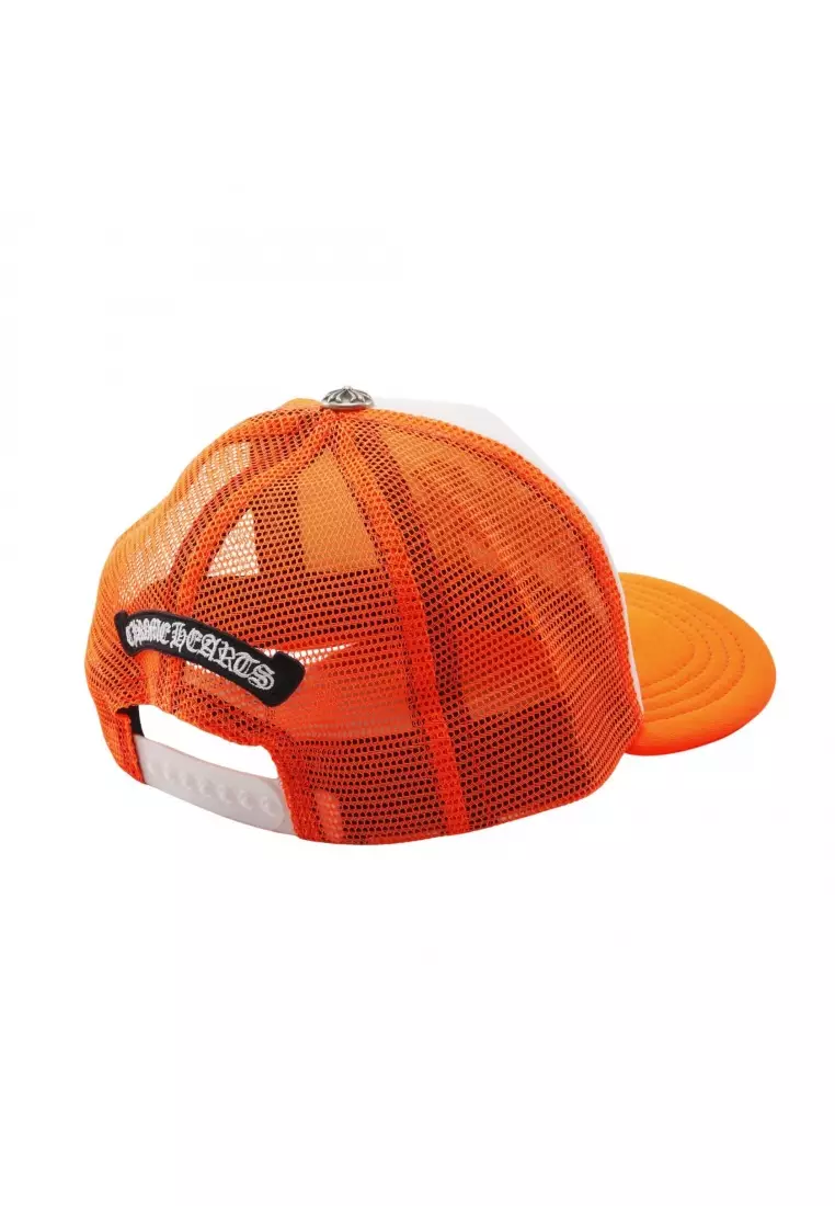 Pre-Loved Chrome Hearts tracker Cemetery cross patch cap orange white Neon color