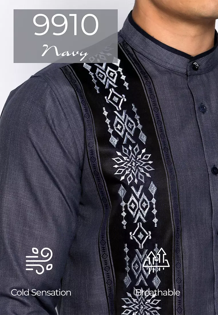 Casella Baju Koko Pria Lengan Panjang Arabesque Combination Design Series 9910 Navy