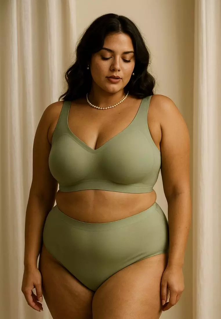 3 Pack Amaya Plus Size Seamless Wireless Support Bra - Beige, Black, Green
