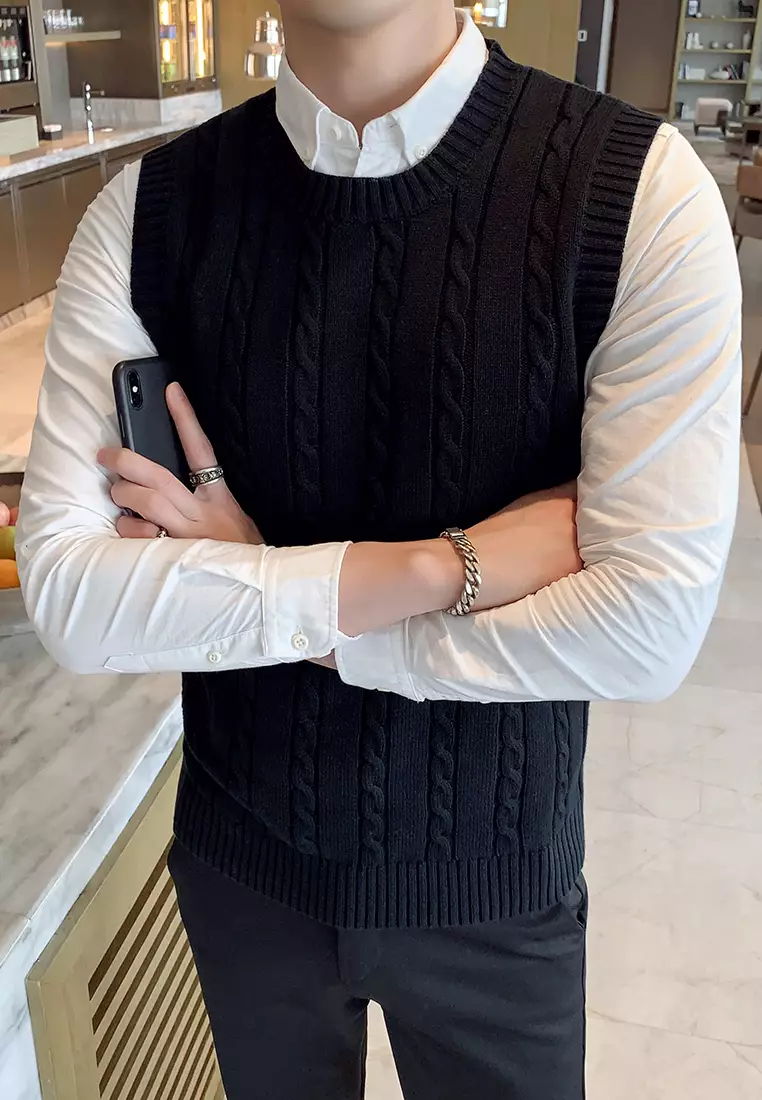 Round Neck Jacquard Knitted Vest XH1960