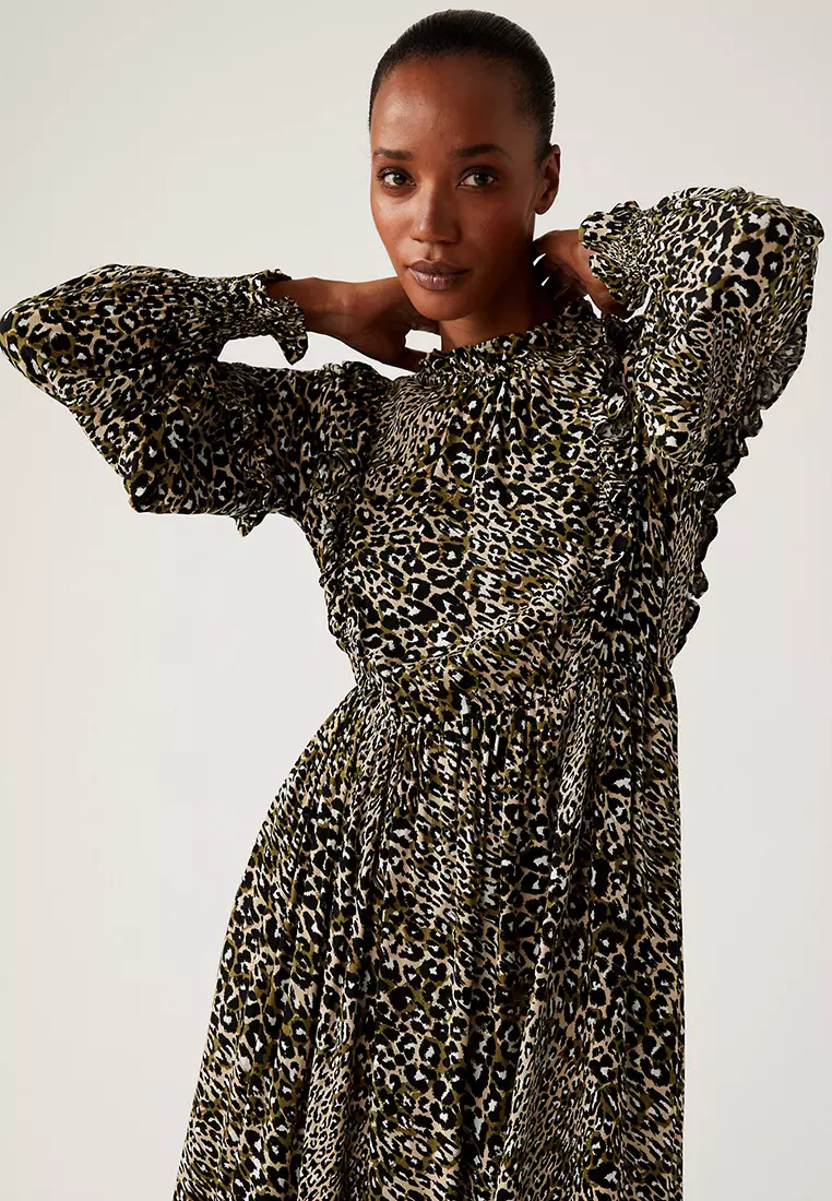 Marks and spencer animal print midi dress online