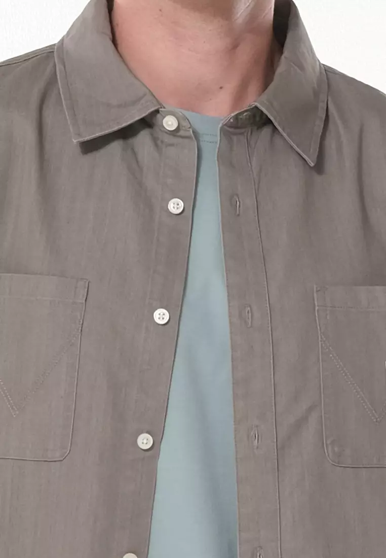Button Down Long Sleeve Polo for Men in Grey Color