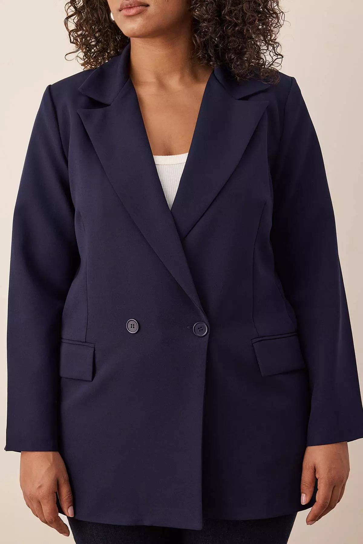 Navy Blue Regular Lined Double Breasted Closure Woven Plus Size Blazer Jacket Tbbaw25Ag00022