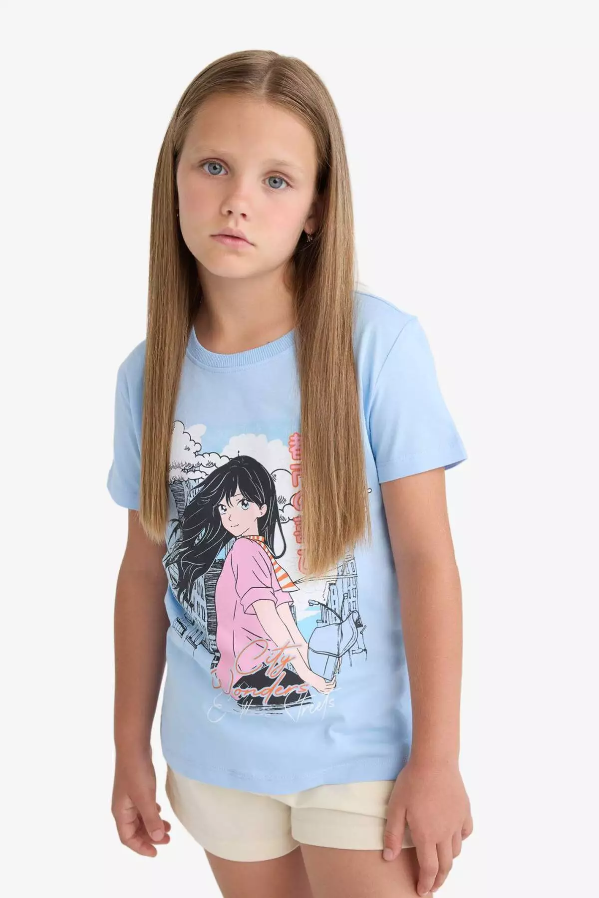 Girl's Crew Neck Printed Short Sleeve T-Shirt E0351A825Sm