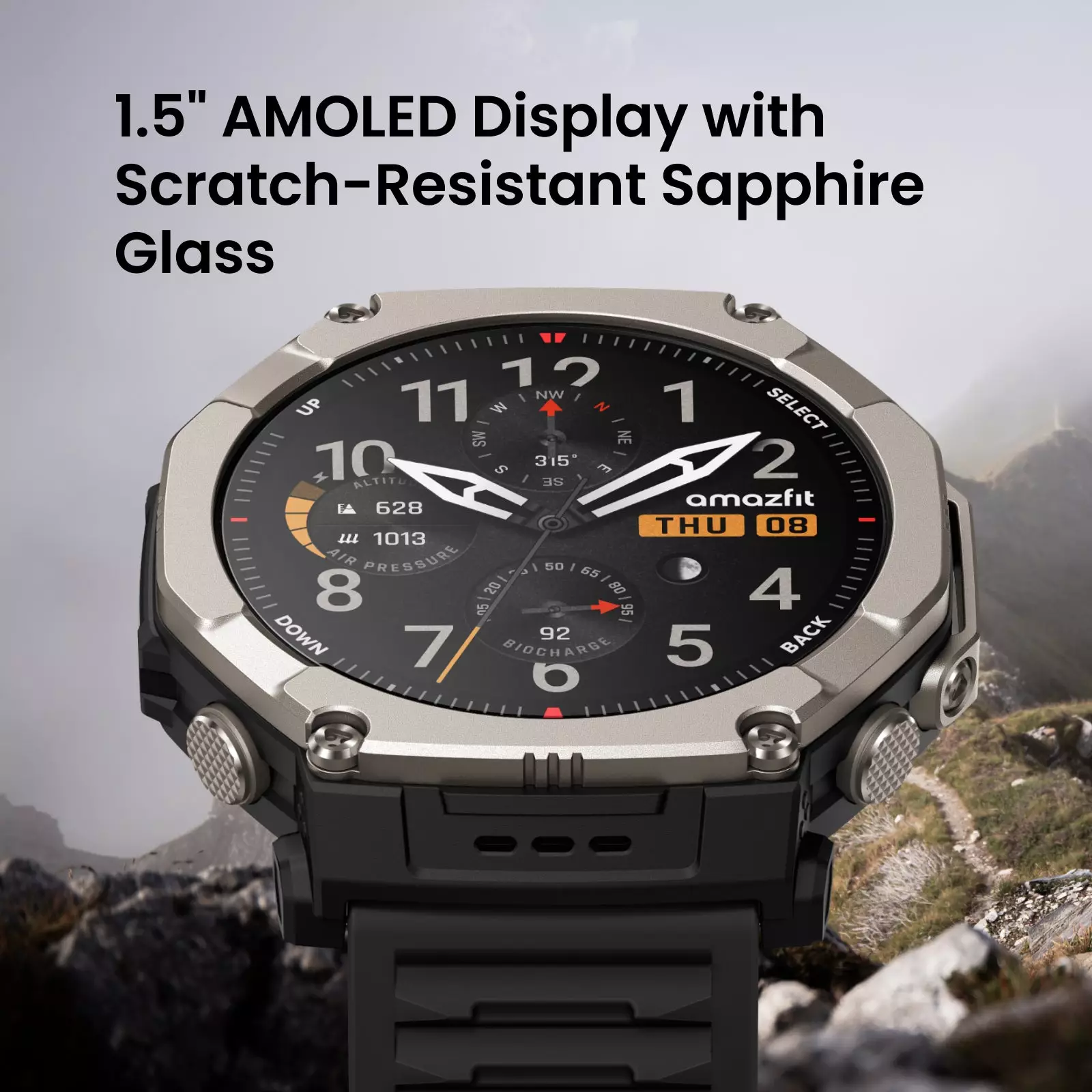 Amazfit T-Rex Ultra 2 Black Magma | Smartwatch Outdoor GPS | 1,5" AMOLED Sapphire Glass | 30 Days Battery | 180+ Sport Modes