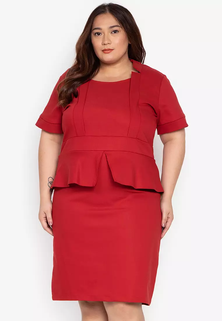 Buy Maxine Plus Size Peplum Dress Short Sleeves Stretch Twill 2024 Online