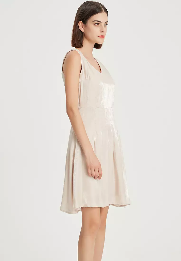 V-neck color-changing glazed satin one piece dress B22041204BE