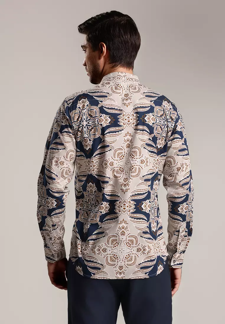 MOC Kemeja Koko Lengan Panjang Pria Modern Fit PRABARA - BEIGE