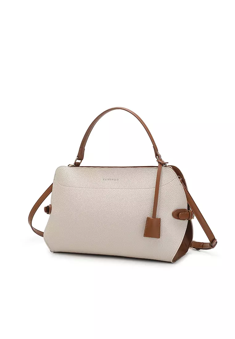 Women's Top Handle Bag / Sling Bag / Crossbody Bag / Shoulder Bag (Tas Tangan Wanita / Tas Selempang Wanita / Tas Bahu Wanita) - Krem / Cokelat