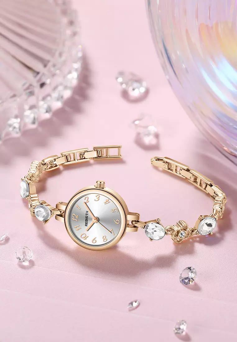Jam Tangan Wanita Anti Air Berlian Jam Gelang Korea Elegan Jam Tangan Cewek rosewhite
