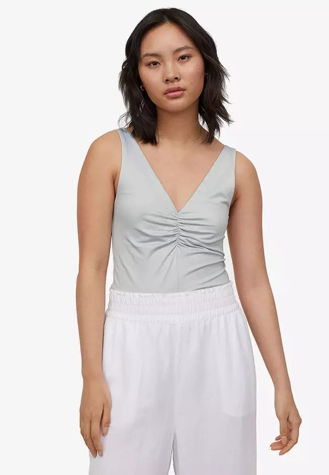 Ruched v neck top discount