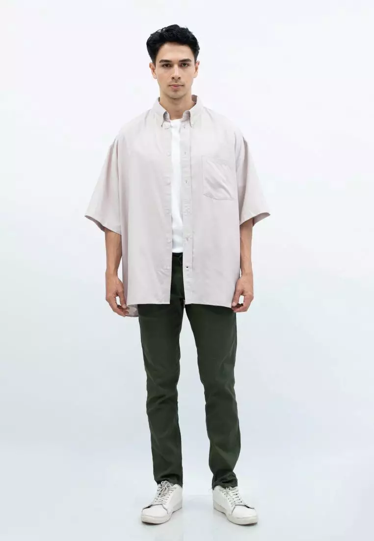 Houseofcuff Kemeja Oversize Jumbo Lengan Pendek Pria Unisex Cream
