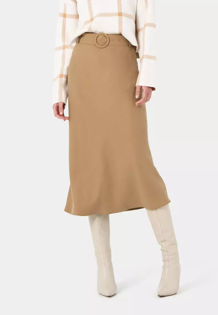 Belted a line midi store skirt