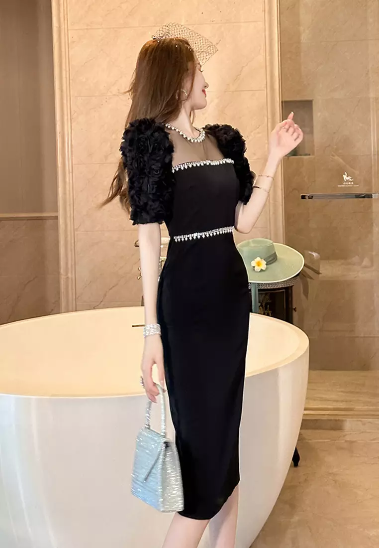 2025 S/S New summer celebrity round neck nail beaded white long dress CA061511BK