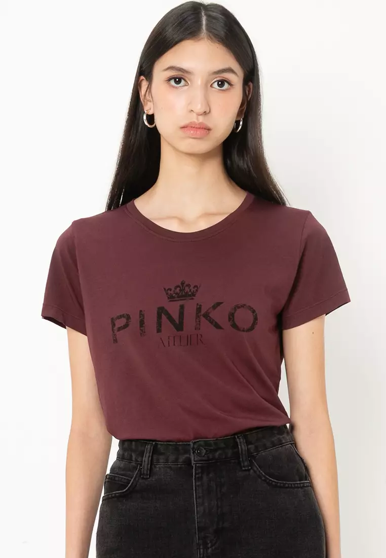 Buy Pinko Cotton jersey T-shirt with rock'n'roll print 2025