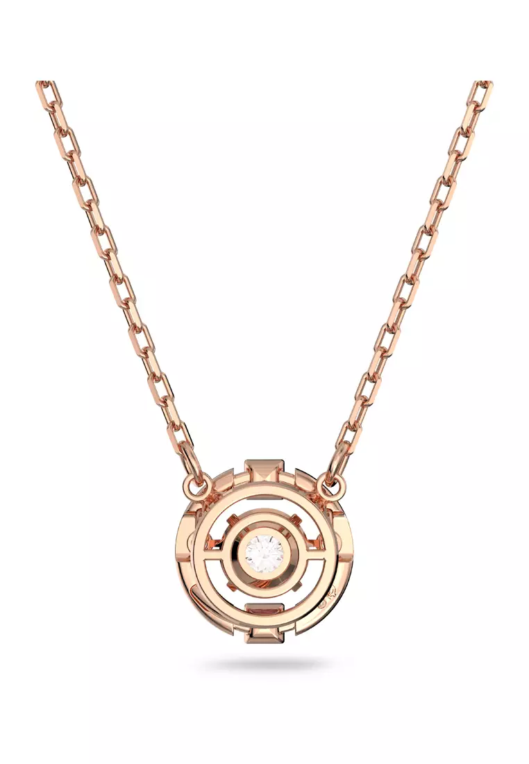 Una necklace, Round cut, White, Rose gold-tone plated