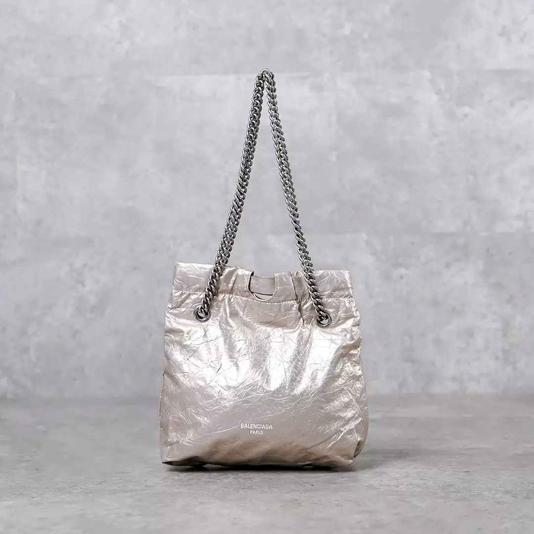 Tas BALENCIAGA CRUSH GHW CHAIN CALFSKIN GOLD TOTE BAG SMALL 100% ORIGINAL