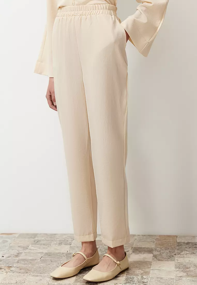 Modest Mock Neck Blouse With Elastic Pants Set