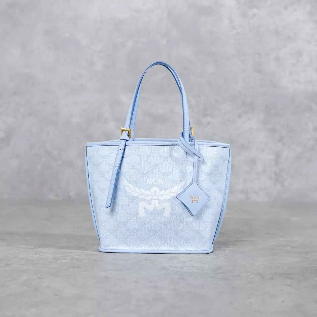 Tas MCM MONOGRAM BLUE SKY MINI TOTE BAG SMALL 100% ORIGINAL