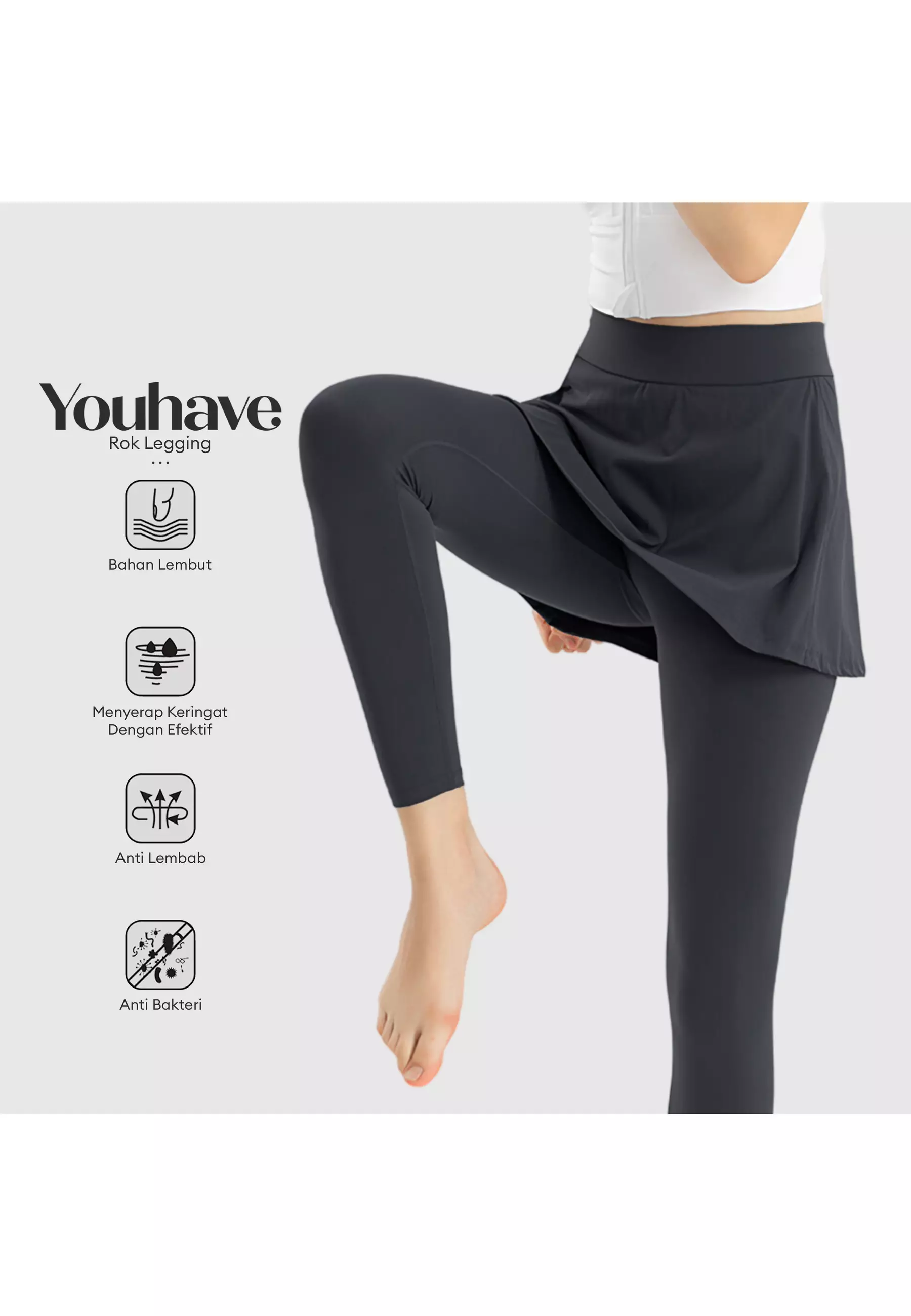 YouHave ( You’ve ) Celana Yoga Legging Celana Olahraga Wanita High Waist Wanita Rok Celana Skirt Hijab High Waist Polos Yoga Gym Tennis Running Sport Dua Lapis Y00009