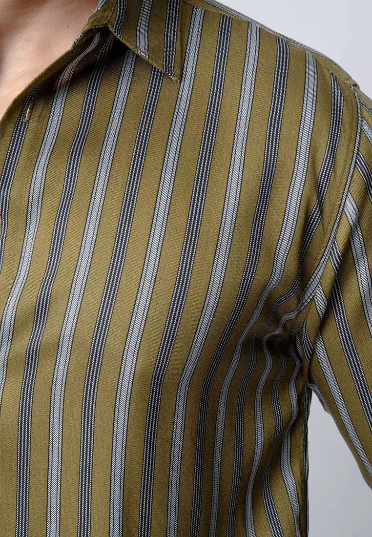 Virgo Stripe Shirt Army LS