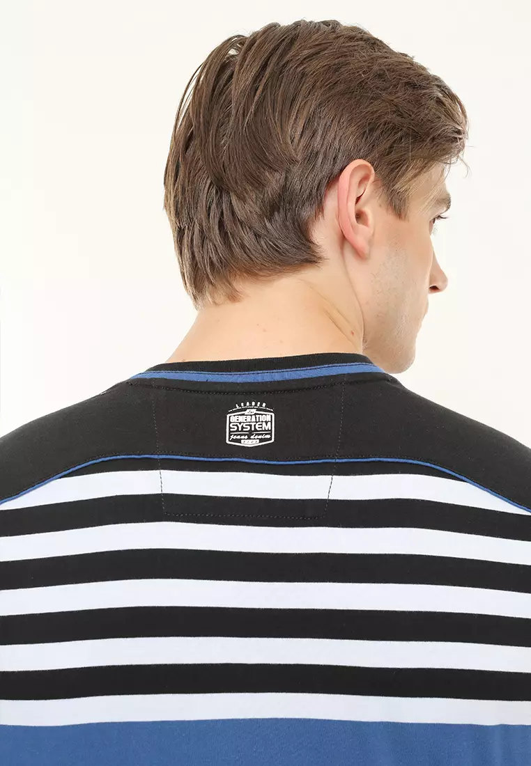 LGS - Slim Fit - Kaos Fashion - Salur - Kombinasi Warna - Biru