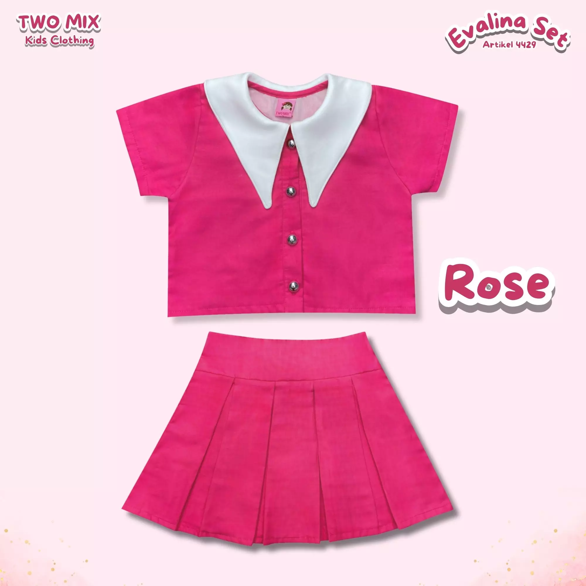 Two Mix - Evalina Setelan Baju Rok Anak Perempuan Lebaran 2025 1-6 Tahun 4429 Rose